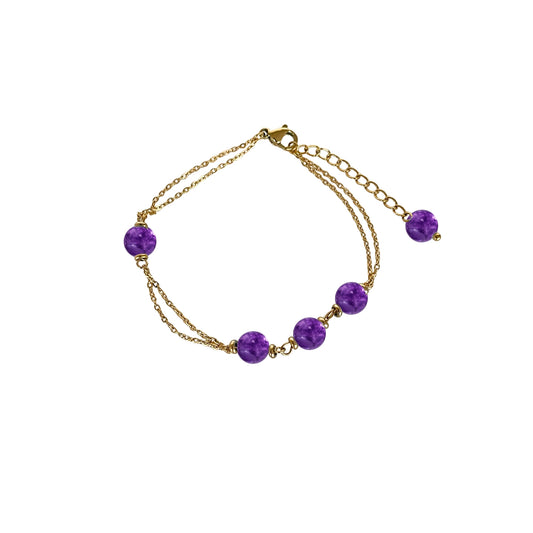 Edelstahl Armband 18K vergoldet mit natürlichen Amethystperlen