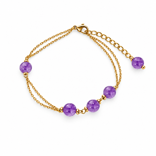 Edelstahl Armband 18K vergoldet mit natürlichen Amethystperlen