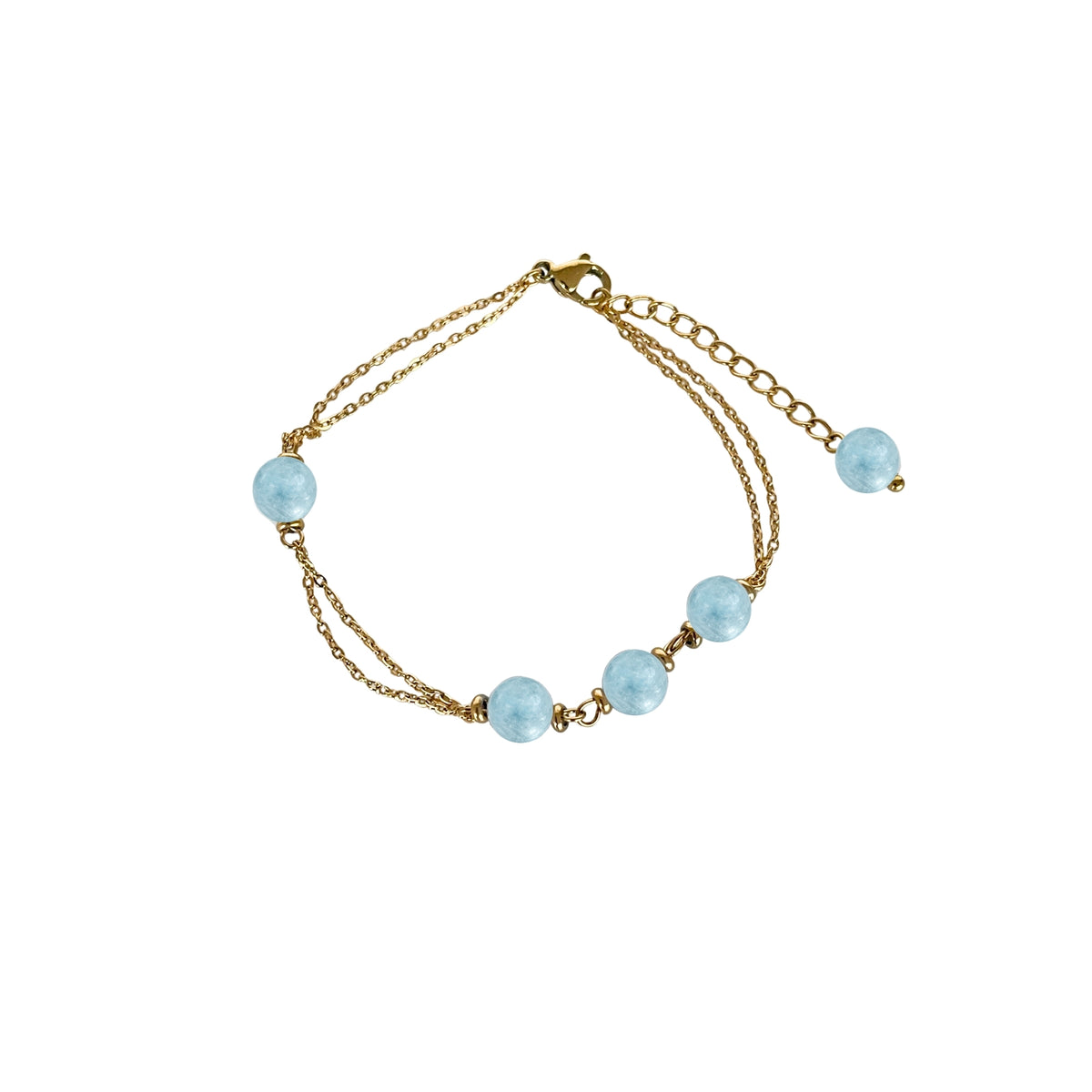 Edelstahl Armband 18K vergoldet mit natürlichen Aquamarinperlen