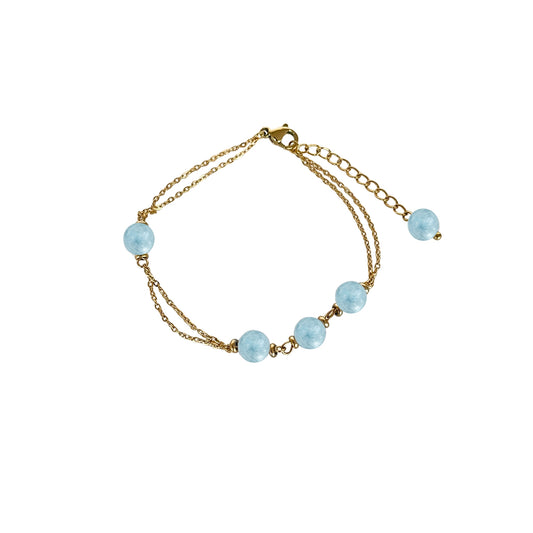 Edelstahl Armband 18K vergoldet mit natürlichen Aquamarinperlen