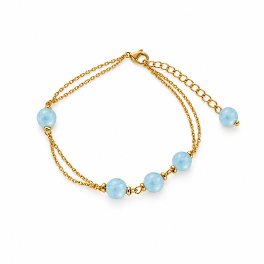 Edelstahl Armband 18K vergoldet mit natürlichen Aquamarinperlen