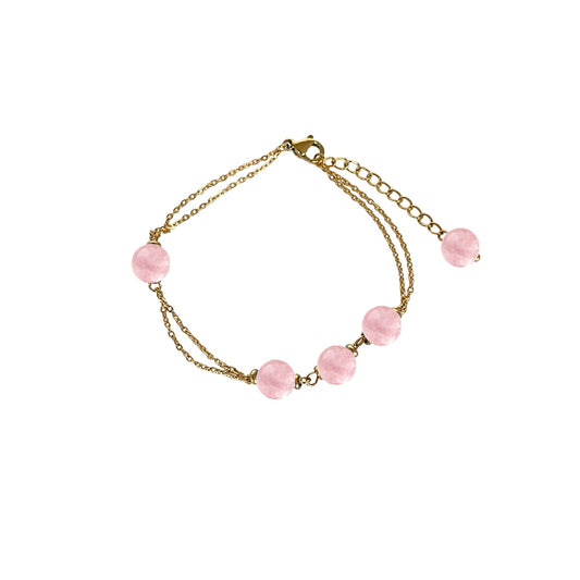 Edelstahl Armband 18K vergoldet mit natürlichen Rosenquarzperlen