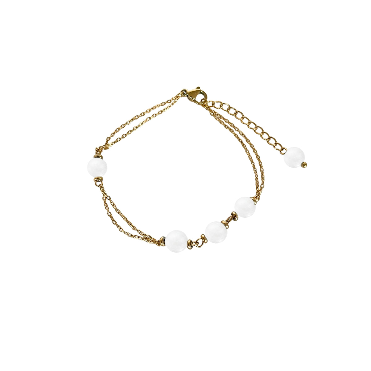 Edelstahl Armband 18K vergoldet mit natürlichen weißen Jadeperlen