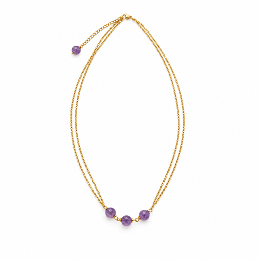 Edelstahl Halskette 18K vergoldet mit natürlichen Amethystperlen