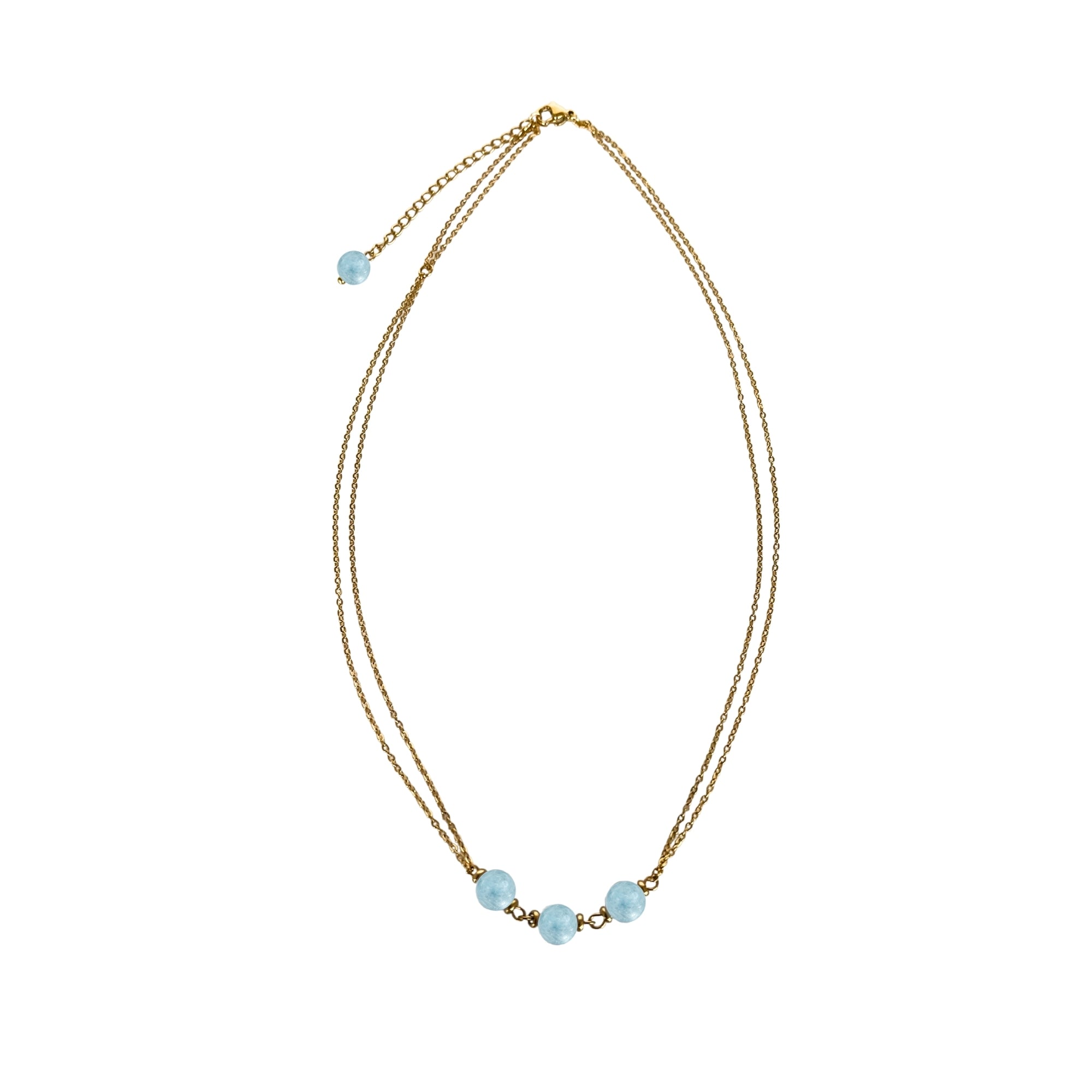 Edelstahl Halskette 18K vergoldet Aquamarin