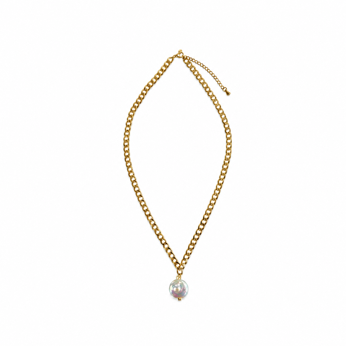 18K vergoldete Edelstahl-Halskette mit natürlicher Süßwasserperle ca. 13 × 13 mm