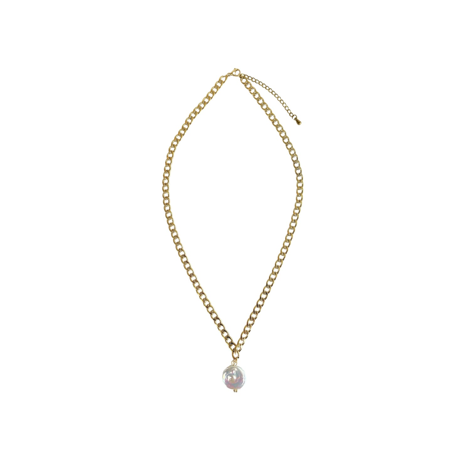 18K vergoldete Edelstahl-Halskette mit natürlicher Süßwasserperle ca. 13 × 13 mm