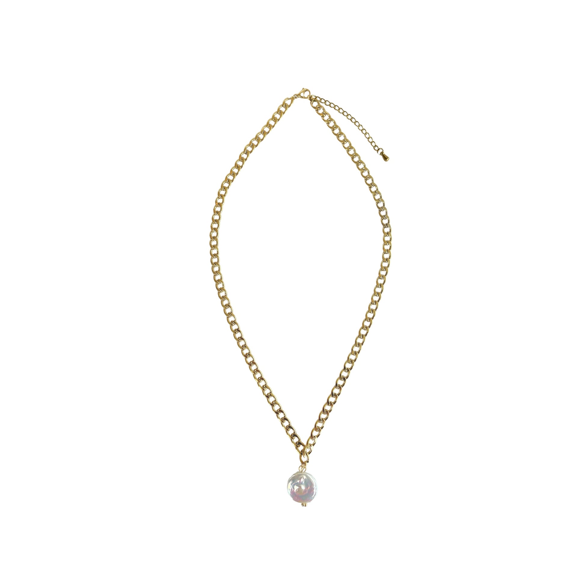 18K vergoldete Edelstahl-Halskette mit natürlicher Süßwasserperle ca. 13 × 13 mm