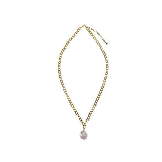 18K vergoldete Edelstahl-Halskette mit natürlicher Süßwasserperle ca. 13 × 13 mm