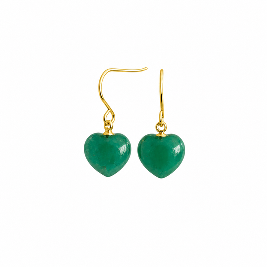 Naturstein Herz Ohrringe mit Green Jade und 18K vergoldetem Edelstahl
