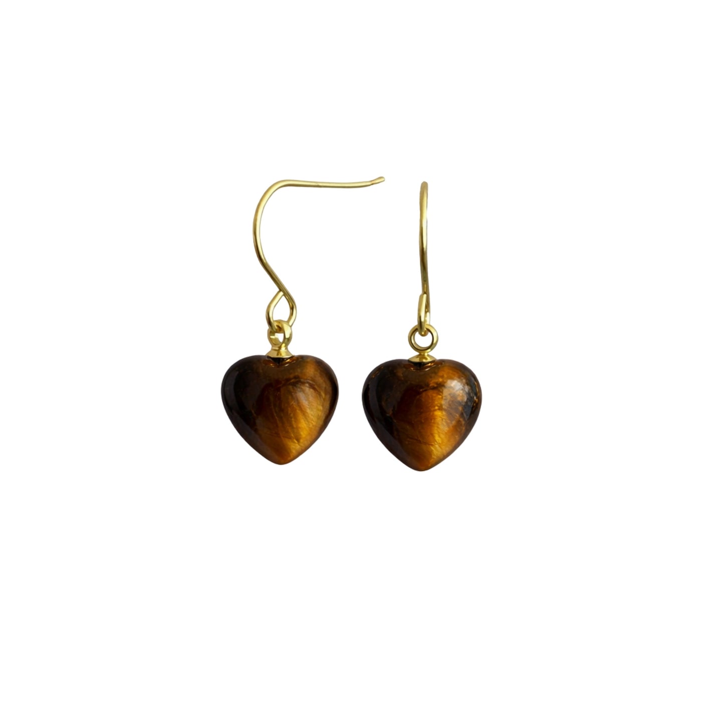 Naturstein Herz Ohrringe mit Tigerauge und 18K vergoldetem Edelstahl