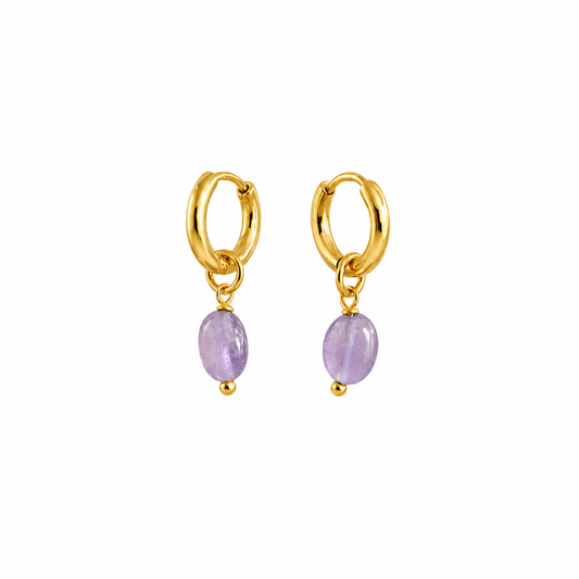 Viola Creolen aus 18K vergoldetem Edelstahl mit violettem Naturstein