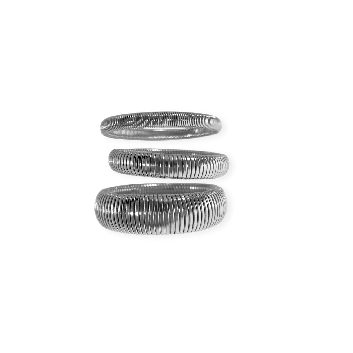 Drei silberne Armbänder Linie aus Edelstahl in 8, 12 und 20 mm