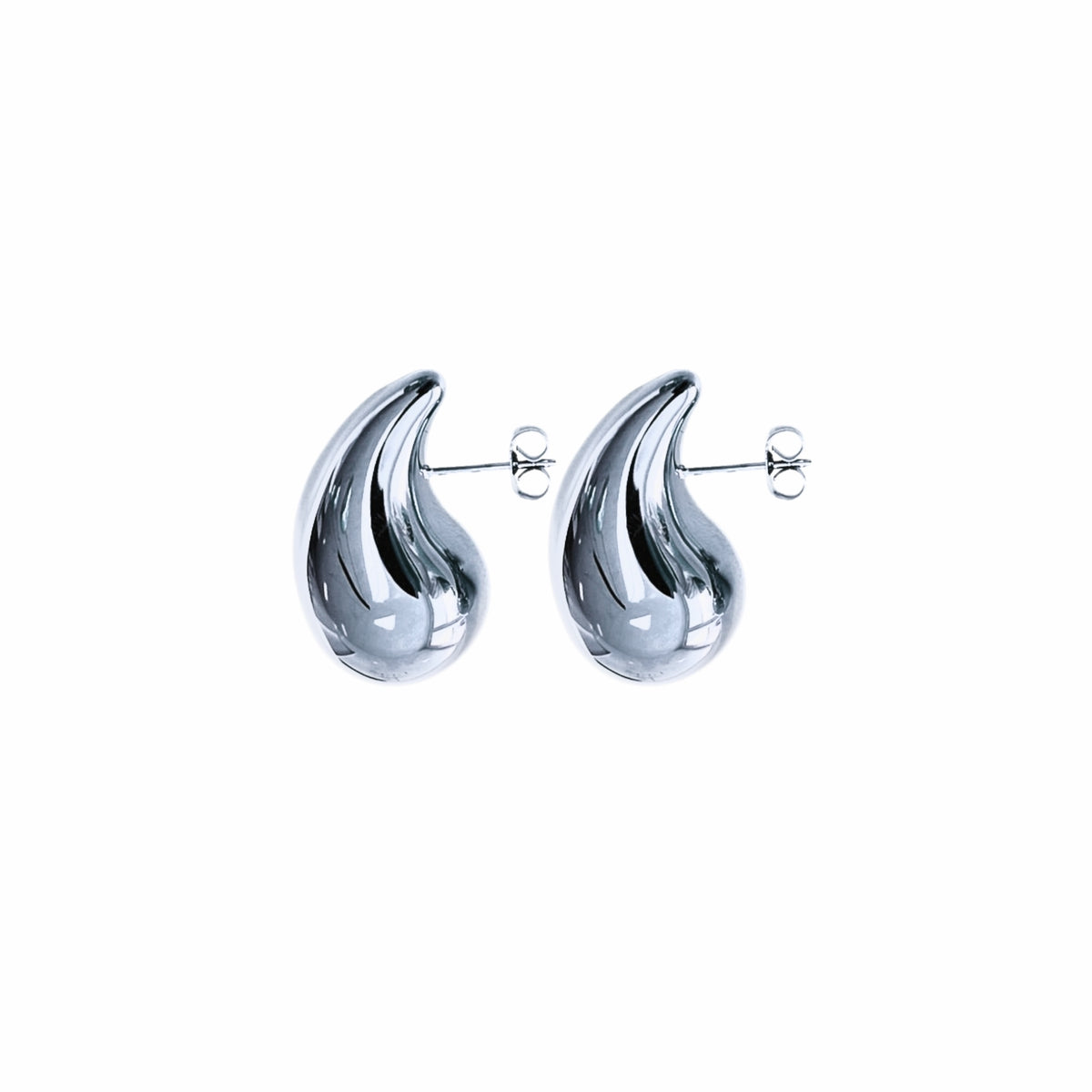 Tropfenförmige Ohrstecker aus Edelstahl in Silber, 26 x 20 mm