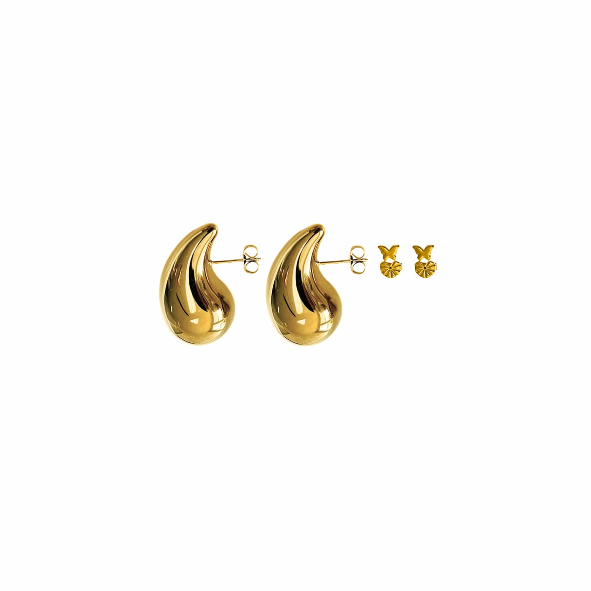 Goldene Ohrstecker Drop mit zusätzlichen grossen Ohrmuttern